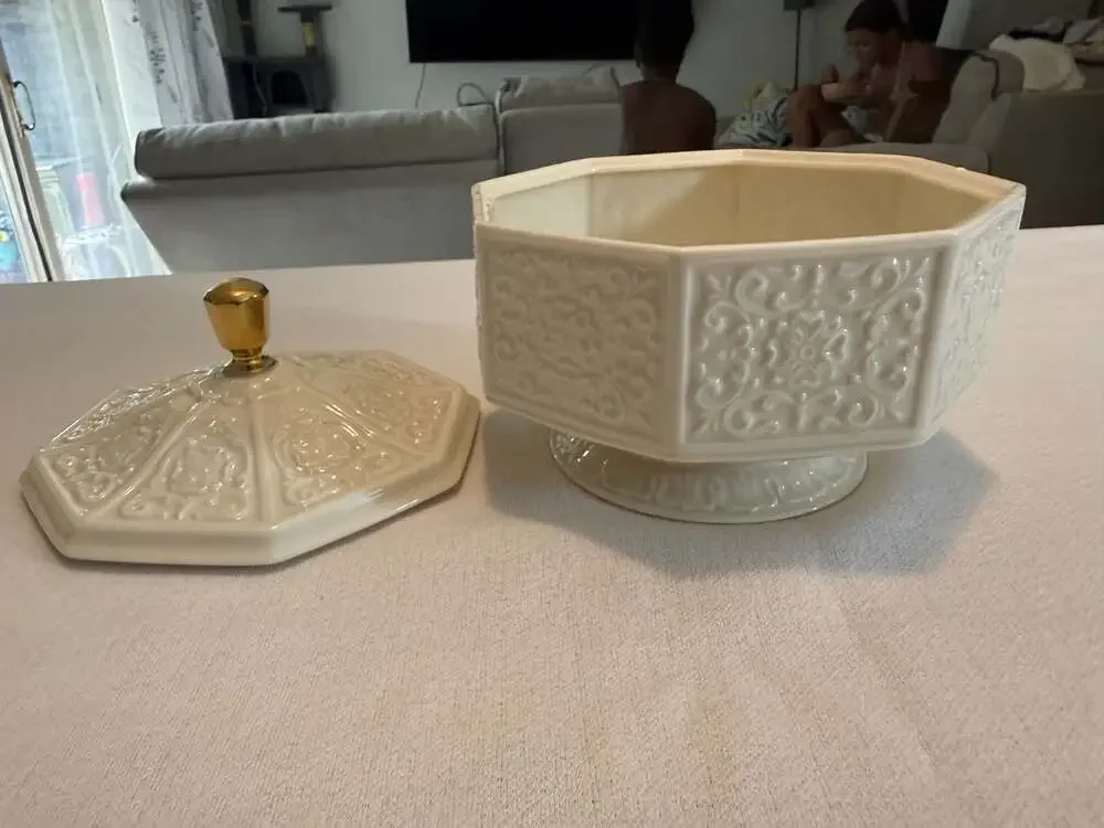 Vintage Lenox Chatham Ivory Porcelain Candy Dish with 24K Gold Trim